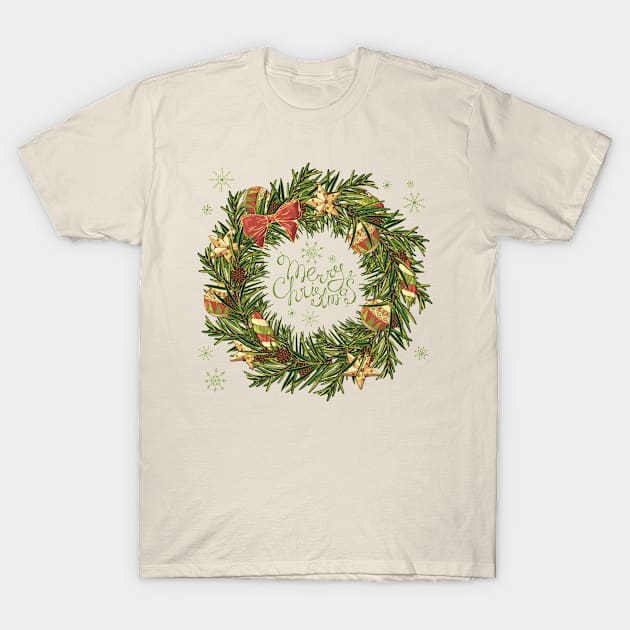 wreath gilf merry christmas T-Shirt by tabaojohnny